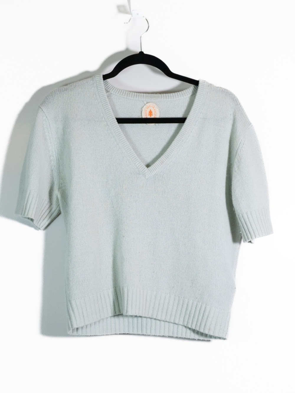 Jardin Des Orangers Cashmere Knit Stretch V Neck Pullover Sweater Blue Large
